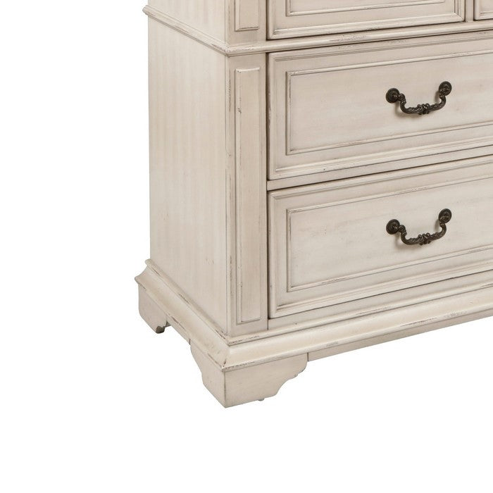 7 Drawer Wooden Dresser with Metal Handles and Molded Details, White