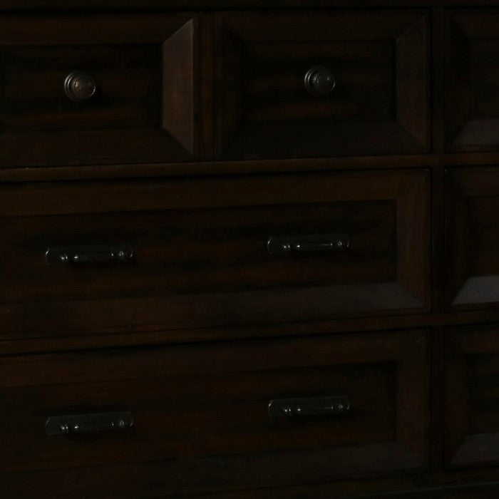 Eight Drawer Wooden Dresser with One Felt Lined Jewelry Tray, Dark Brown