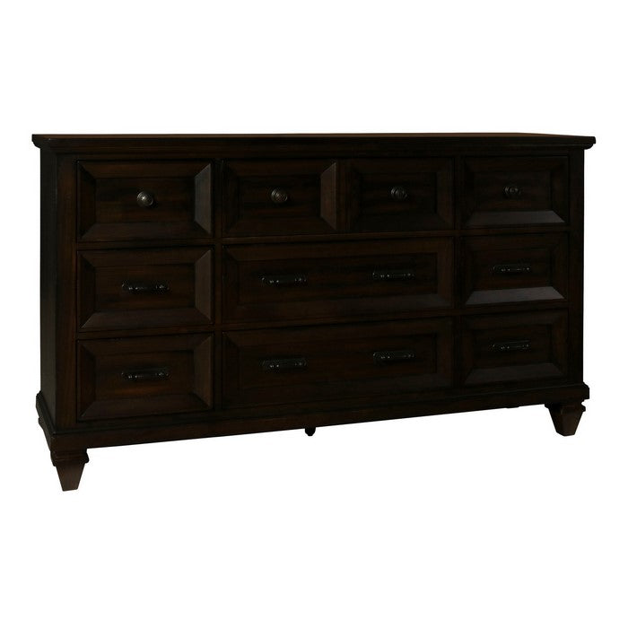 Eight Drawer Wooden Dresser with One Felt Lined Jewelry Tray, Dark Brown