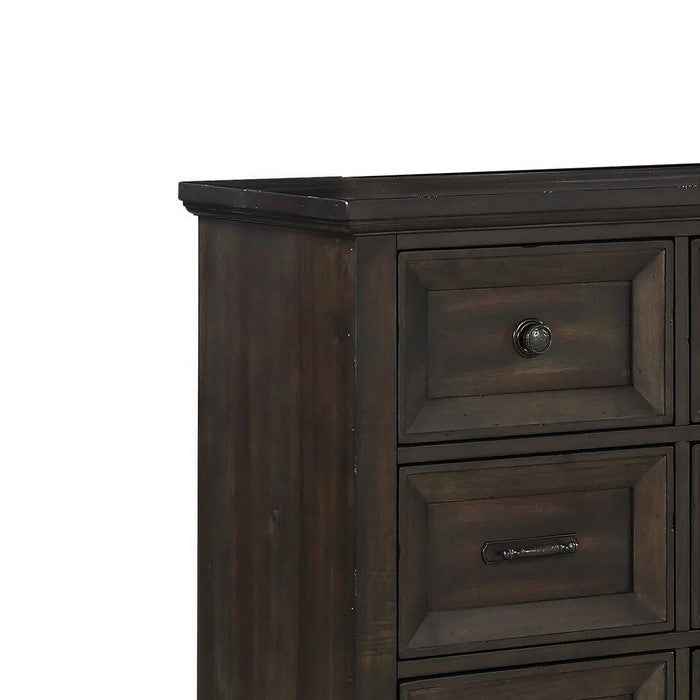 Eight Drawer Wooden Dresser with One Felt Lined Jewelry Tray, Brown