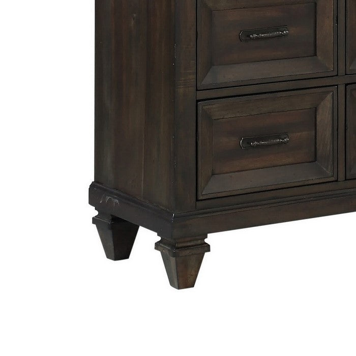 Eight Drawer Wooden Dresser with One Felt Lined Jewelry Tray, Brown