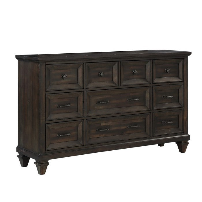 Eight Drawer Wooden Dresser with One Felt Lined Jewelry Tray, Brown