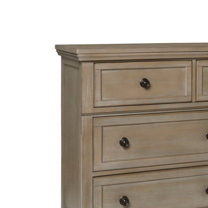 7 Drawer Wooden Dresser with Bun Feet and Molded Details, Brown