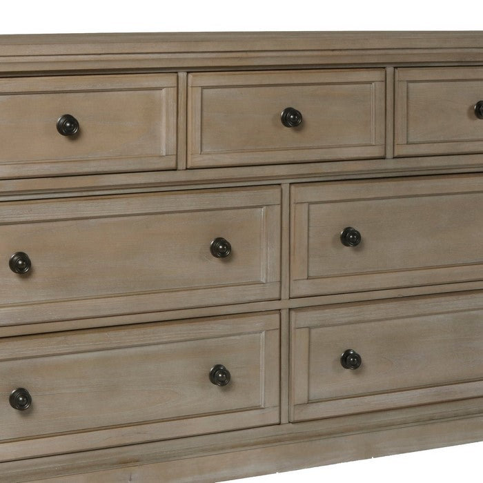 7 Drawer Wooden Dresser with Bun Feet and Molded Details, Brown