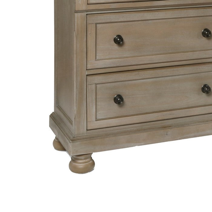 7 Drawer Wooden Dresser with Bun Feet and Molded Details, Brown