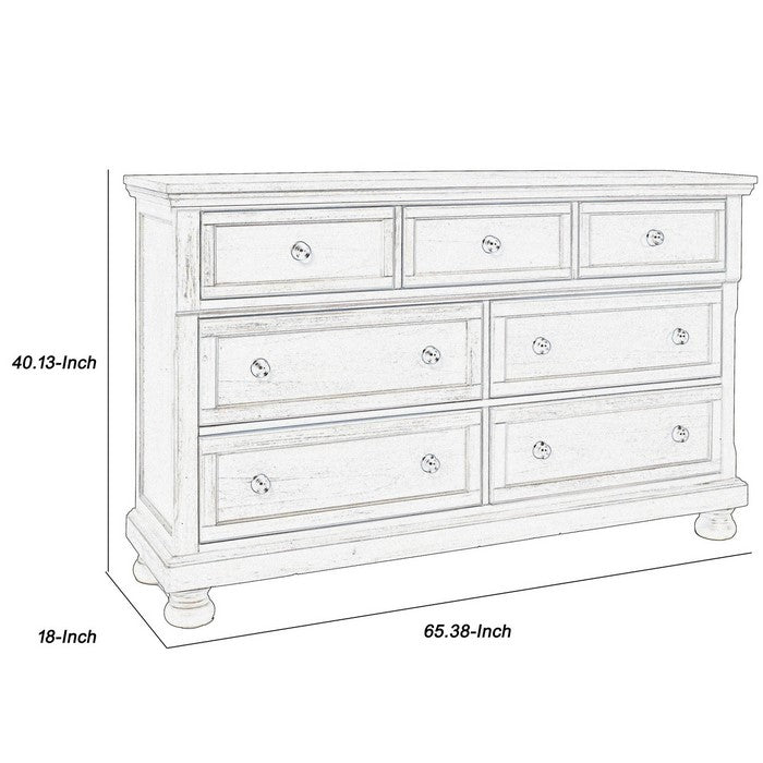 7 Drawer Wooden Dresser with Bun Feet and Molded Details, Brown