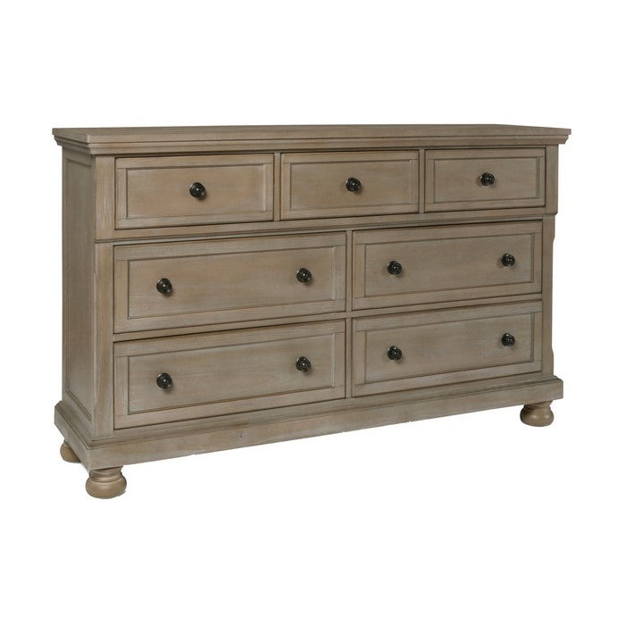 7 Drawer Wooden Dresser with Bun Feet and Molded Details, Brown