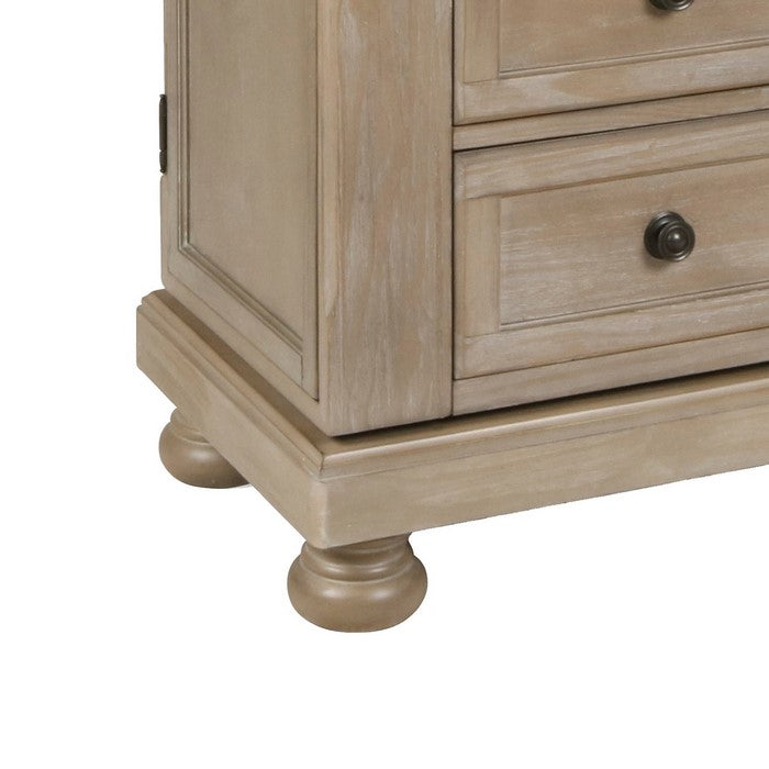 5 Drawer Wooden Chest with Bun Feet and Swivel Mechanism, Brown
