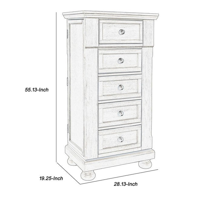 5 Drawer Wooden Chest with Bun Feet and Swivel Mechanism, Brown