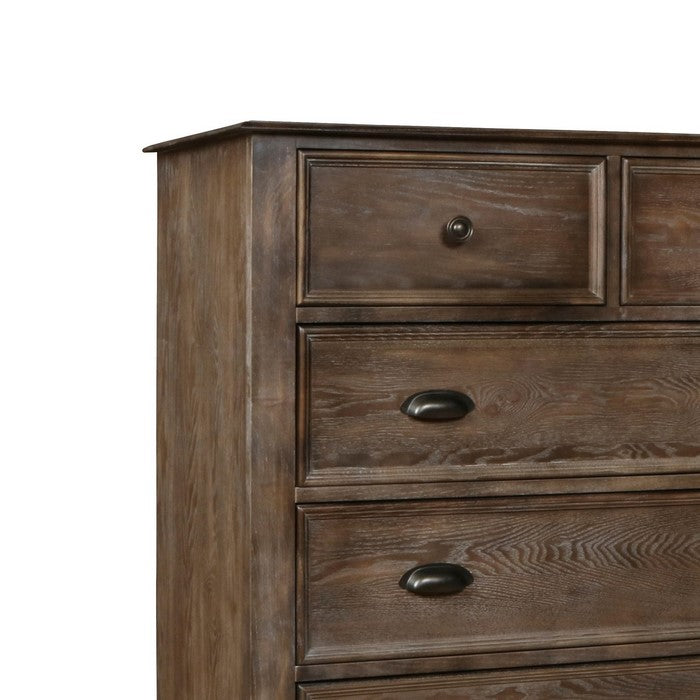Transitional Style Wooden Chest with 6 Drawers and Turned Feet, Brown