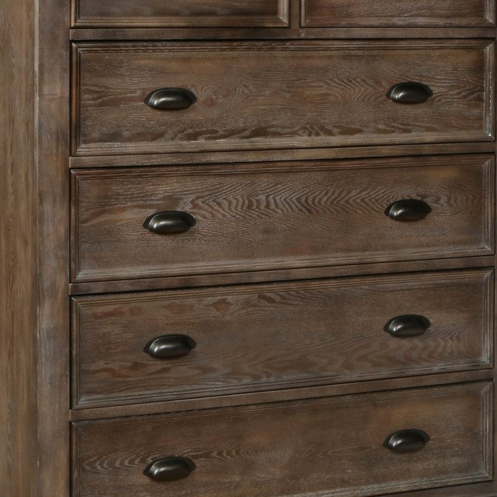 Transitional Style Wooden Chest with 6 Drawers and Turned Feet, Brown