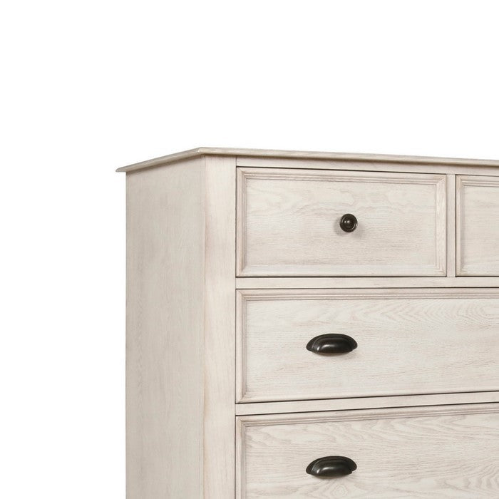 Transitional Style Wooden Chest with 6 Drawers and Turned Feet, White
