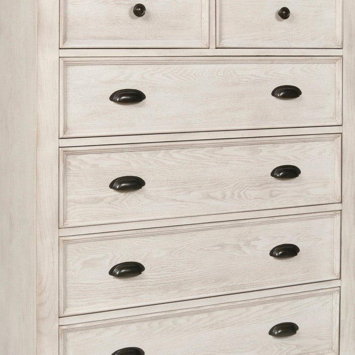 Transitional Style Wooden Chest with 6 Drawers and Turned Feet, White