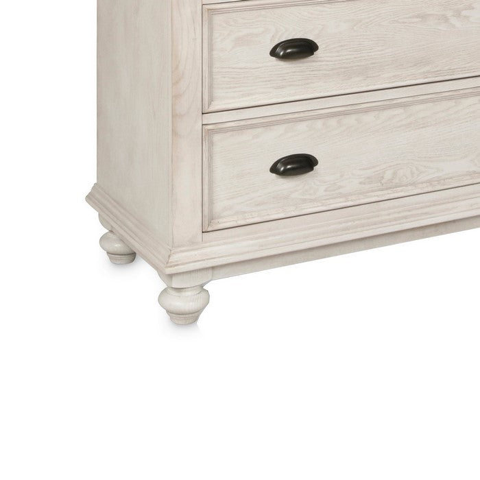 Transitional Style Wooden Chest with 6 Drawers and Turned Feet, White
