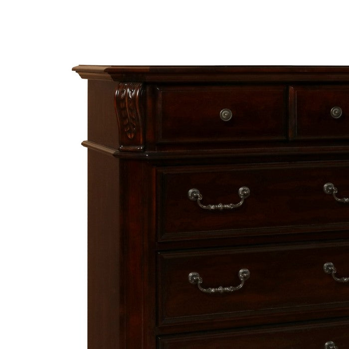9 Drawer Wooden Dresser with Molded Details and Metal Handles, Brown