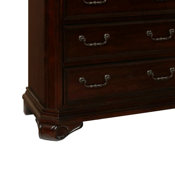 9 Drawer Wooden Dresser with Molded Details and Metal Handles, Brown