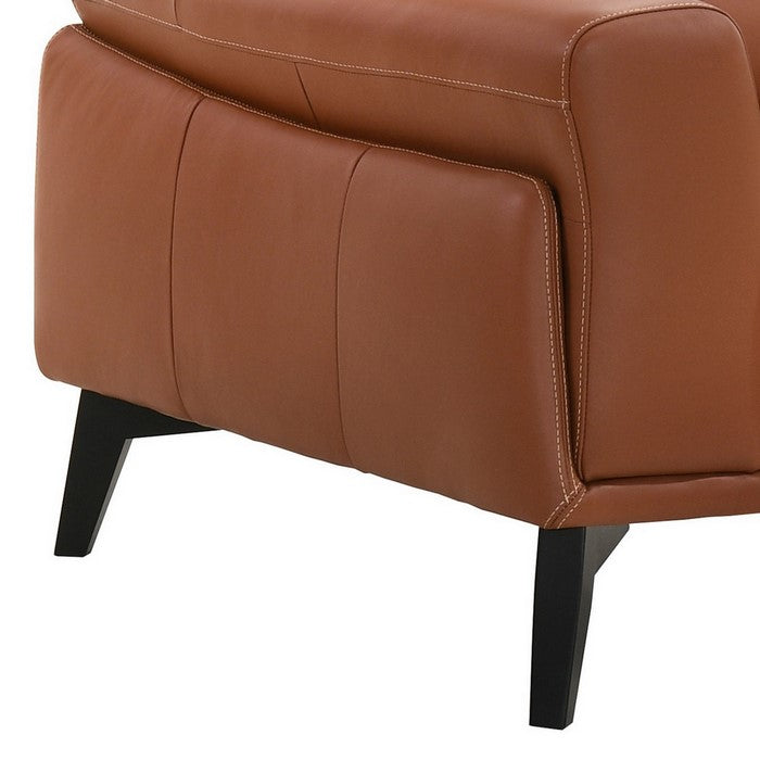 Leatherette Chair with Flared Track Armrests and Angled Legs, Brown