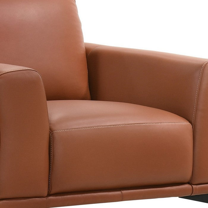 Leatherette Chair with Flared Track Armrests and Angled Legs, Brown