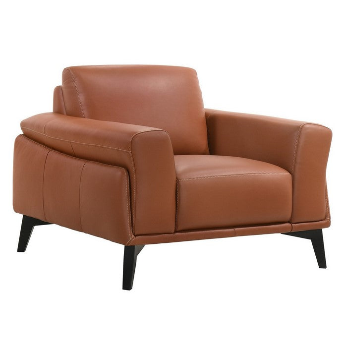 Leatherette Chair with Flared Track Armrests and Angled Legs, Brown