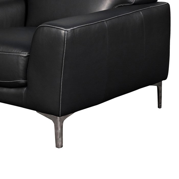Leatherette Chair with Track Armrests and Metal Bracket Legs, Black