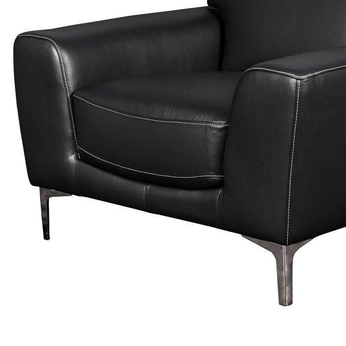 Leatherette Chair with Track Armrests and Metal Bracket Legs, Black