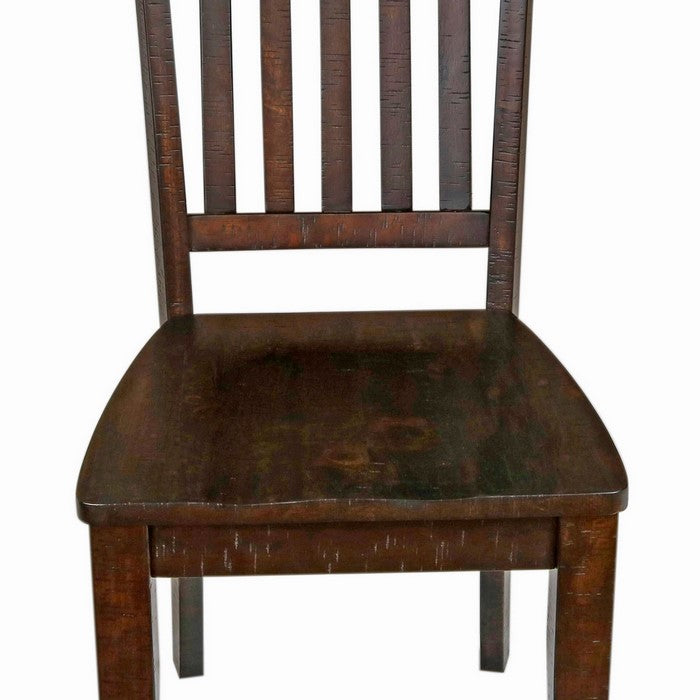 Wooden Dining Chair with Slatted Design Backrest, Set of 2, Brown