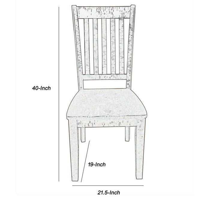 Wooden Dining Chair with Slatted Design Backrest, Set of 2, Brown