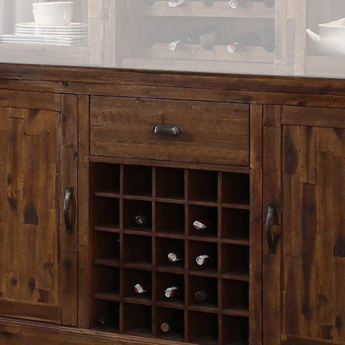 2 Single Door Storage Wooden Plank Design Cabinet Base with 25 Slots,Brown