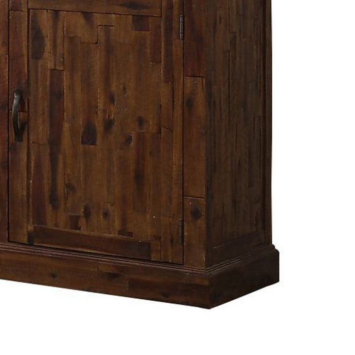 2 Single Door Storage Wooden Plank Design Cabinet Base with 25 Slots,Brown