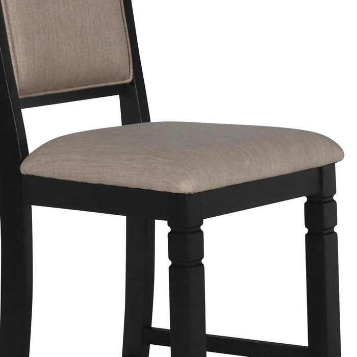 Wooden Counter Chair with Padded Back and Stretcher Support,Set of 2,Black