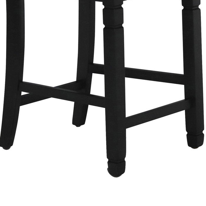 Wooden Counter Chair with Padded Back and Stretcher Support,Set of 2,Black