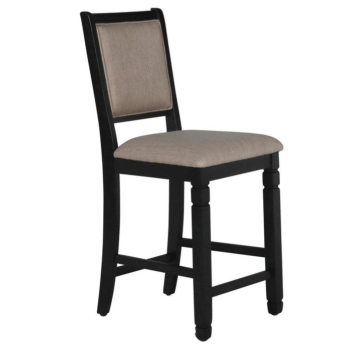 Wooden Counter Chair with Padded Back and Stretcher Support,Set of 2,Black