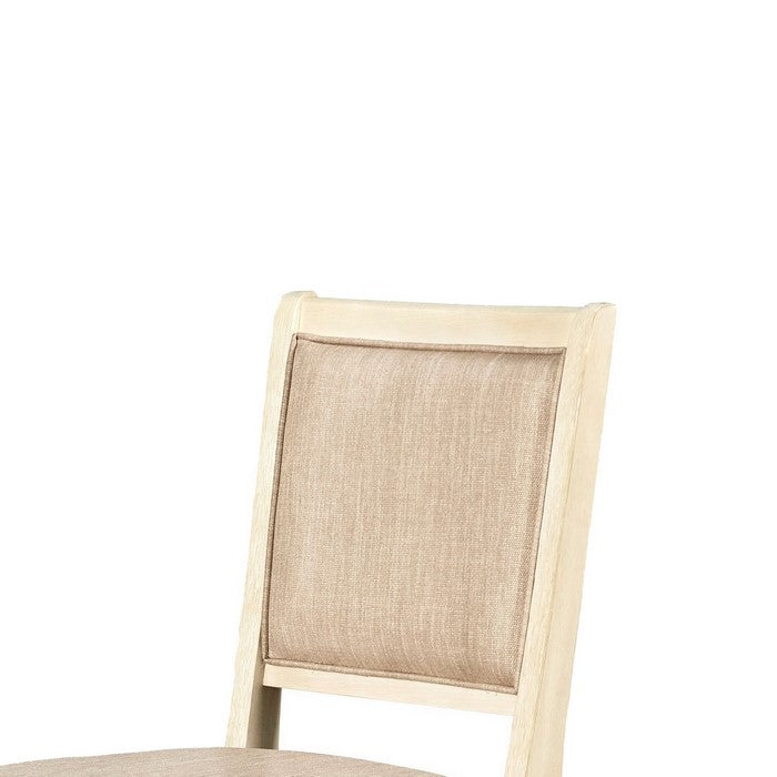 Wooden Counter Chair with Fabric Padded Back, Set of 2, Antique White