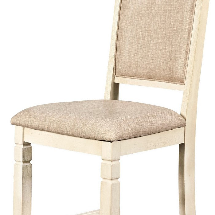 Wooden Counter Chair with Fabric Padded Back, Set of 2, Antique White