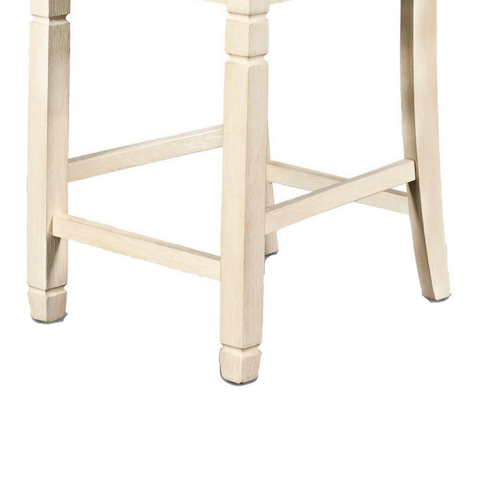 Wooden Counter Chair with Fabric Padded Back, Set of 2, Antique White
