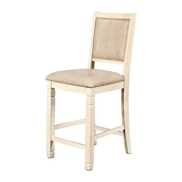 Wooden Counter Chair with Fabric Padded Back, Set of 2, Antique White
