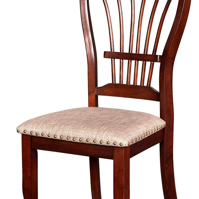 Slatted Back Wooden Dining Chair with Nailhead Trim, Set of 2, Brown