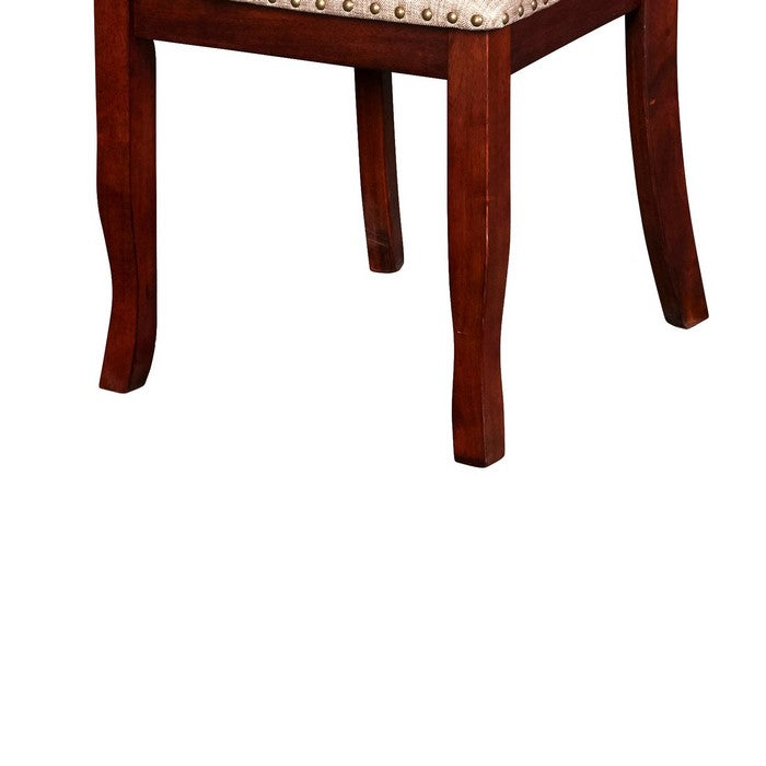 Slatted Back Wooden Dining Chair with Nailhead Trim, Set of 2, Brown