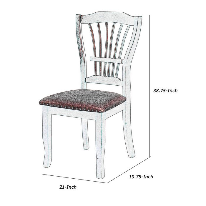 Slatted Back Wooden Dining Chair with Nailhead Trim, Set of 2, Brown