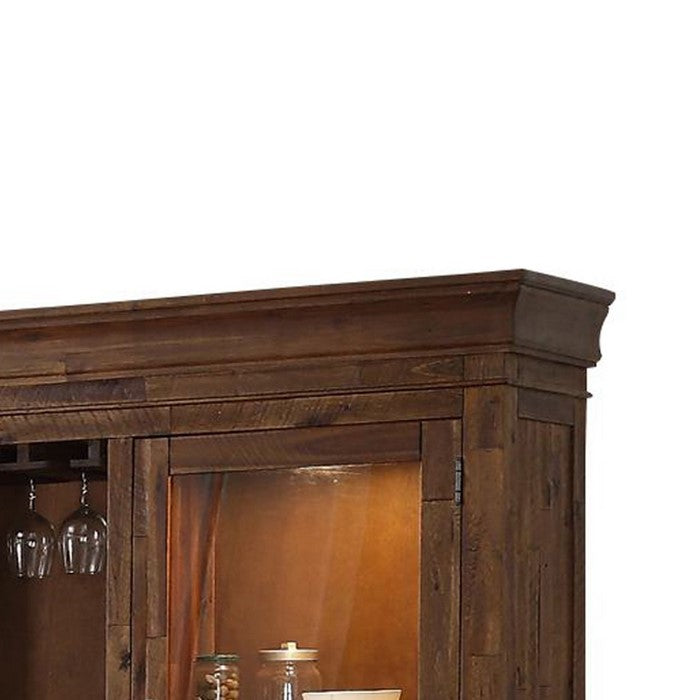 2 Door Storage Wooden Cabinet Top with Rough Hewn Saw Texture, Brown