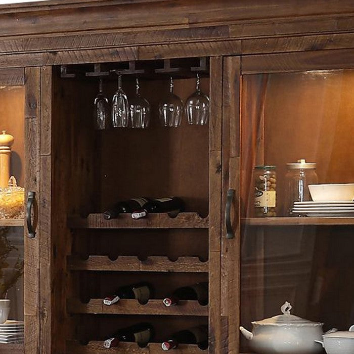 2 Door Storage Wooden Cabinet Top with Rough Hewn Saw Texture, Brown