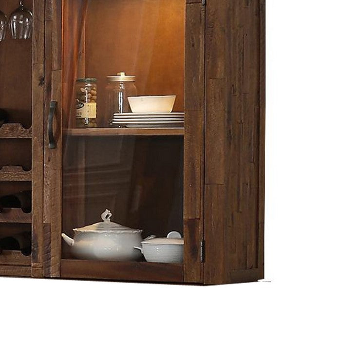 2 Door Storage Wooden Cabinet Top with Rough Hewn Saw Texture, Brown