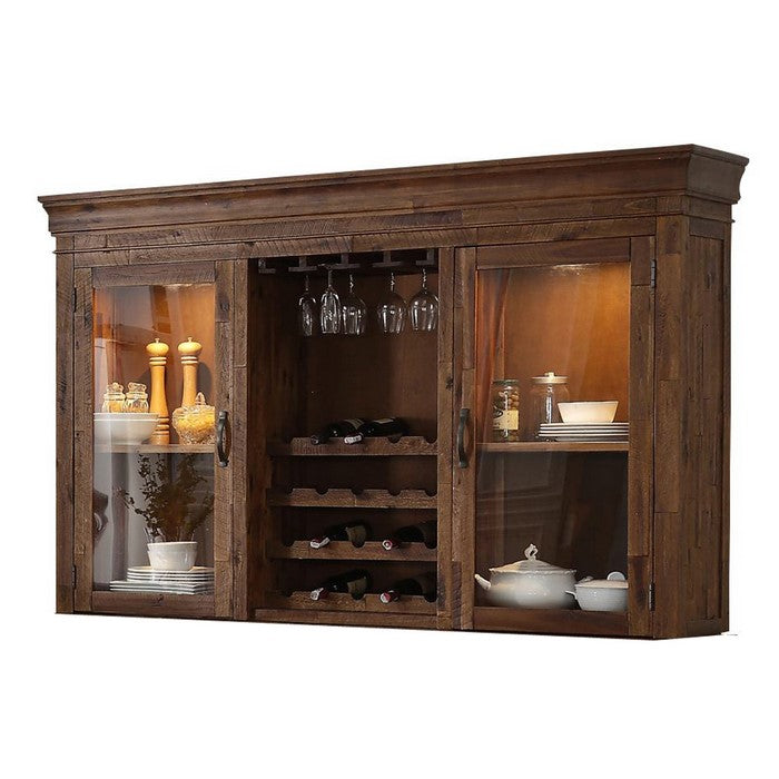2 Door Storage Wooden Cabinet Top with Rough Hewn Saw Texture, Brown