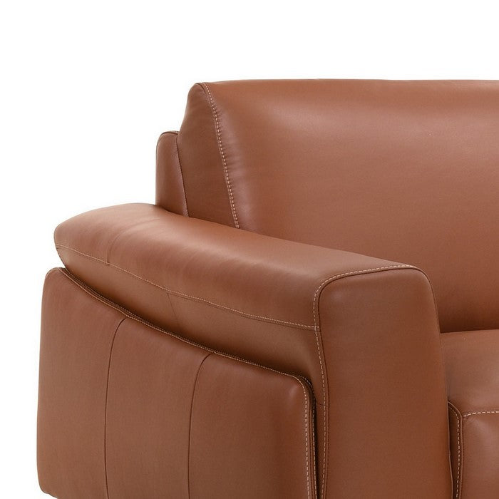 Leather Upholstered Sofa with Track Arms and Contrast Stitching, Pink