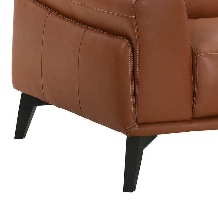 Leather Upholstered Sofa with Track Arms and Contrast Stitching, Pink
