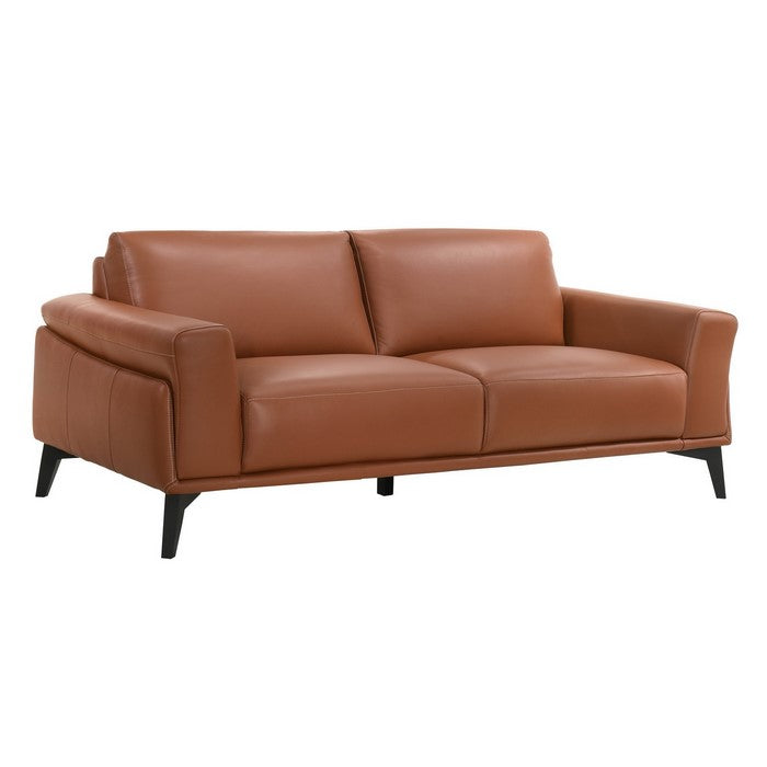Leather Upholstered Sofa with Track Arms and Contrast Stitching, Pink