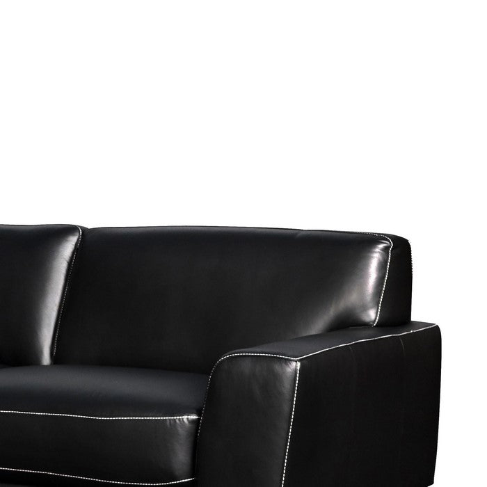Leather Upholstered Sofa with Track Arms and Metal Legs, Black