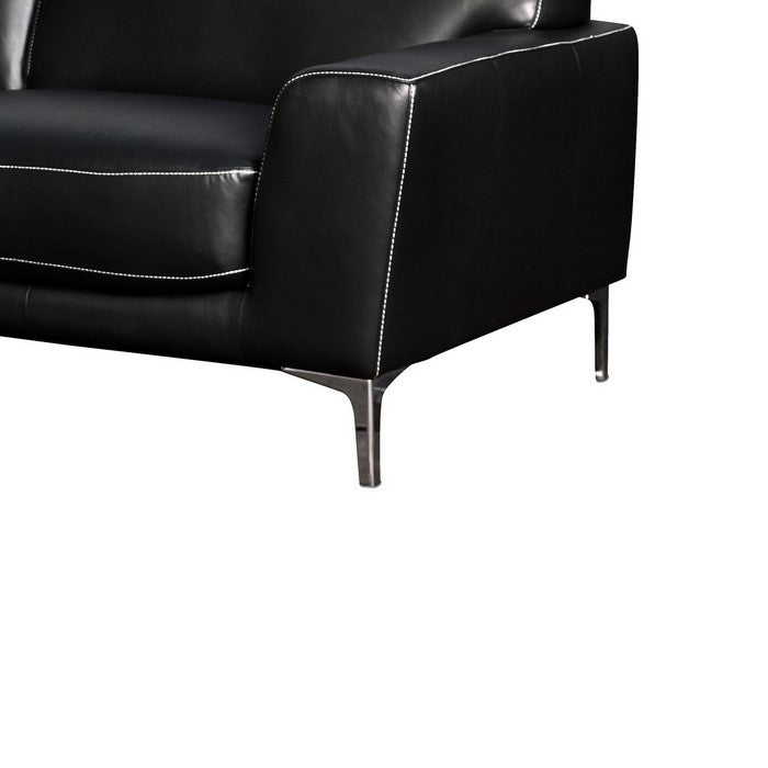 Leather Upholstered Sofa with Track Arms and Metal Legs, Black