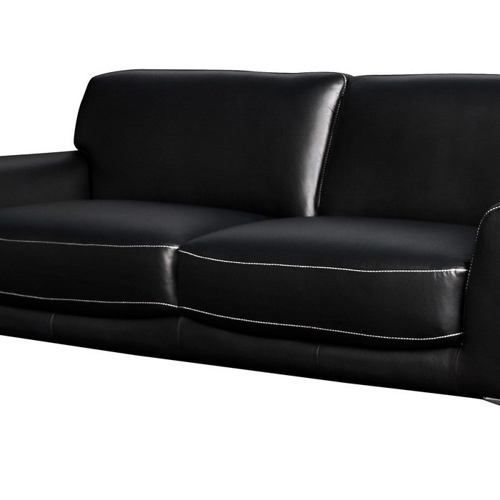 Leather Upholstered Sofa with Track Arms and Metal Legs, Black