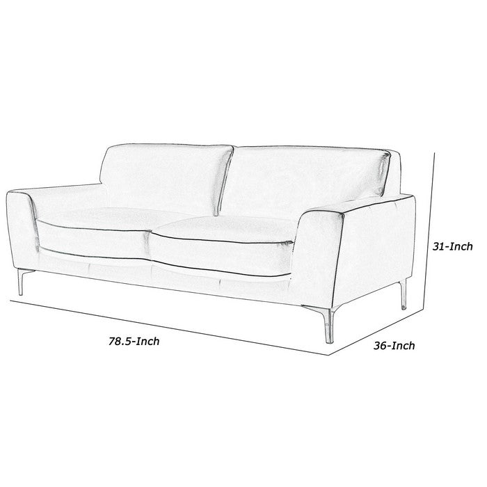 Leather Upholstered Sofa with Track Arms and Metal Legs, Black
